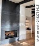 Architectural metal fireplace design interior 