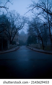 Architectural Monuments Of Budapest In Foggy Weather. Eastern European Culture, Historical Monuments Of Architecture. History, Architecture Of Hungary