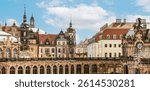 Architectural monuments of Dresden. The palace complex. View from the Zwinger wall of the Residenzschloss