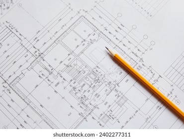 architectural plans. construction site, pencil and blueprints. - Powered by Shutterstock