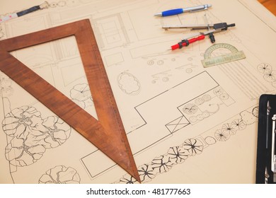 Architectural plans and tools.