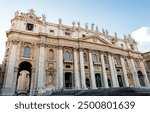 The Architectural Sceneries of The Saint Peter’s Square (Piazza San Pietro) in Vatican City, Rome, Italy.