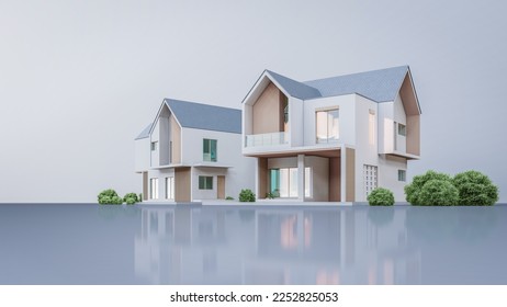 Architecture 3d rendering illustration of modern minimal house on white background - Shutterstock ID 2252825053