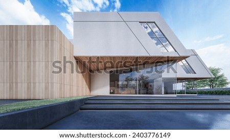 Architecture 3d rendering illustration of modern house with natural landscape.