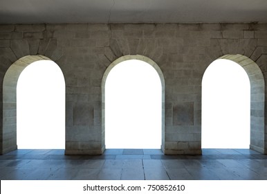 Architecture arch stone gate, three white blank doors - Powered by Shutterstock