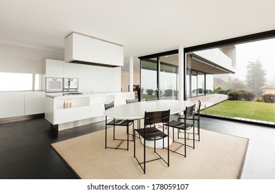 Architecture, Beautiful Interior Of A Modern Villa, Domestic Kitchen