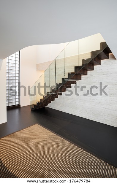 Architecture Beautiful Interior Modern Villa Staircase Stock
