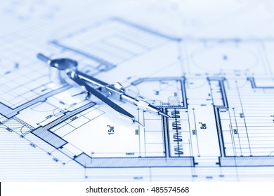 Architecture Blueprint House Plan Compass Stock Photo 485574568 