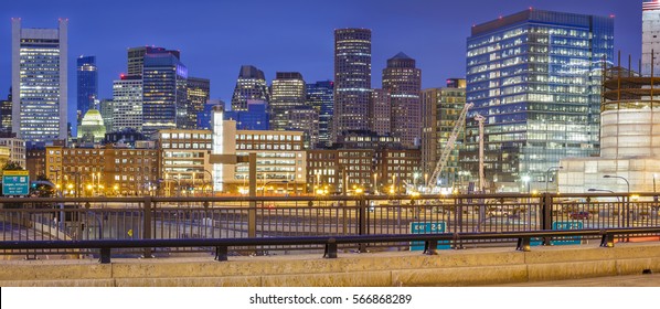 The architecture of Boston in Massachusetts, USA at sunrise with its mix of contemporary and historic buildings.
