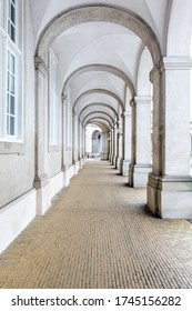 Architecture Of Corridor Hall Of Parliament Building In Copenhagen Denmark. Landmark Architecture And Toyrism Concept.