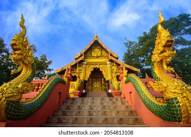 Architecture, decoration and the name in Thai Language of the building at Wat Phra That Doi Phra Chan on the mountain in Mae Tha District, Lampang, Thailand