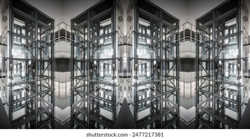 Architecture details of complexity mirroring elevators room 