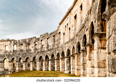 Architecture details of the Roman amphitheatre in Pula, Croatia, an arena similar to Colosseum of Rome