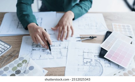 Architecture drawing on architectural Creative project business architecture building construction Industrial engineering - Powered by Shutterstock