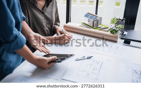 Architecture drawing on architectural Creative project business architecture building construction Industrial engineering Achievement Planning Design on blueprint