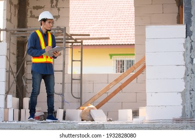 Architecture Engineer Worker Soft Focus Inspection Quality Control On Site Building Construction Project Property Real Estate