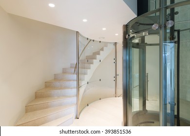 Architecture, Futuristic Elevator In A Modern Building