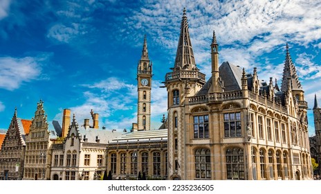 Architecture of the historic city center of Ghent in the Flemish Region of Belgium