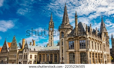 Architecture of the historic city center of Ghent in the Flemish Region of Belgium