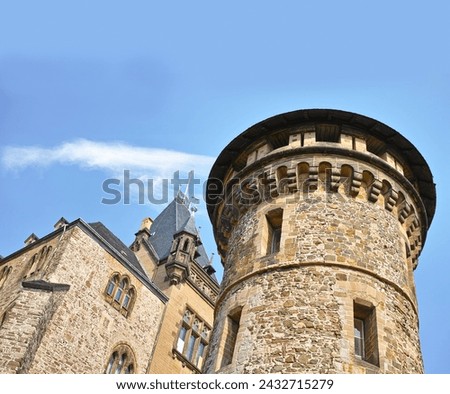 Architecture, history and building of temple or arcade in Germany. Traditional castle, museum and artistic walls in landscape or outdoor environment clouds, blue sky and rocks or marble for design