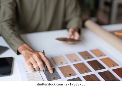 Architecture interior Man Creative project plan designer home and Choose interior materials 
