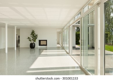 Architecture, Interior Of A Modern House, Wide Hall With Windows