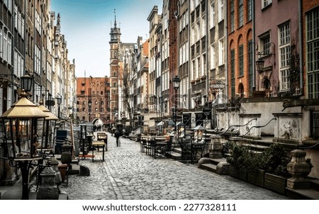 Architecture of Mariacka street in Gdansk is one of the most interesting tourist attractions and sightseeing places in Gdansk. Historical center of Gdansk, Poland.
