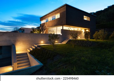 Architecture Modern Design, Beautiful House, Night Scene