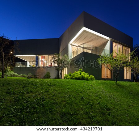 Architecture modern design, concrete house, night scene