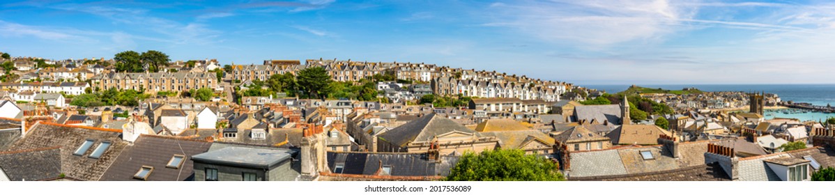 Architecture Panorama Of St Ives Town In Cornwall. United Kingdom