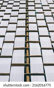 Architecture Pattern Cellular Texture Of Wooden Sticks And Film, Fence With Wicker Structure