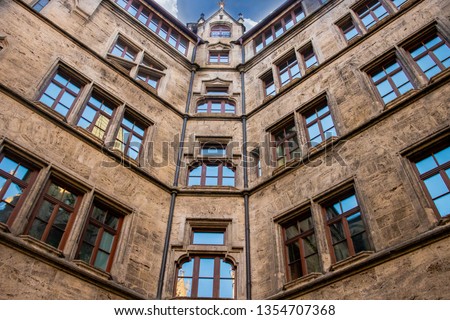 Architecture perspective view in one of the corner of Munich Town Hall
