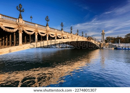 Architecture of the Pont Alexandre III bridge over the Seine river, Paris. France