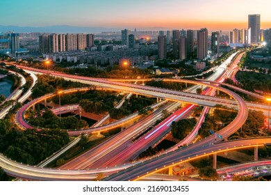 Architecture scenery of modern city road overpass office building