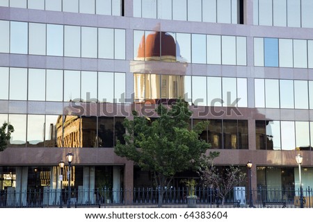 Architecture of Springfield - Old Capitol Building reflected in modern skyscraper
