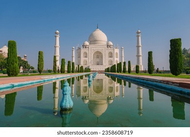 Architecture of the Taj Mahal as seen from the fountain - Shutterstock ID 2358608719