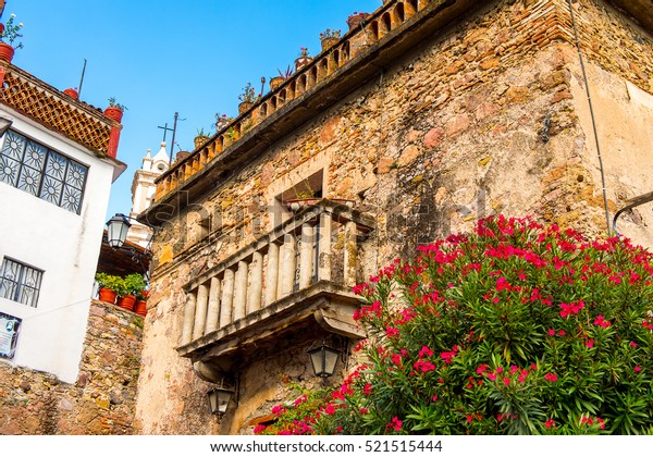 Architecture of Taxco, Mexico. The town is known\
because of its Silver\
products