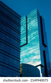 Architecture Vertical Background Photo. Skyscrapers In Downtown District. Business Or Finance Or Architecture Background Photo.