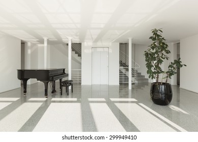 Architecture, Wide Hall With Grand Piano, Interior