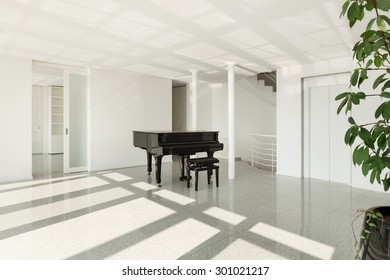 Architecture, Wide Hall With Grand Piano, Interior