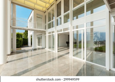 Architecture, wide veranda of a modern house, exterior