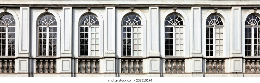 Architecture and windows of ancient renaissance style classical building