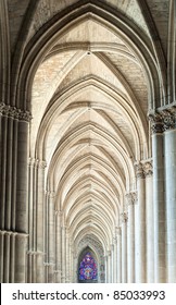 Archway in the gothic cathedral of Reims, France