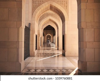 Archway inside of Sultan Qaboos Grand Mosque, Muscat, Oman.