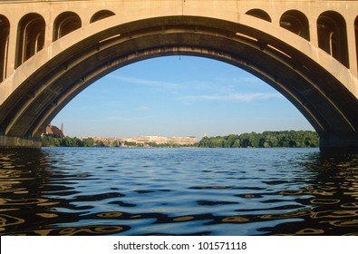 Archway Of The Key Bridge In Washington DC, Rosslyn, Arlington, Virginia On The Potomac River