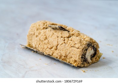 Arctic Cake Milky Roll Dessert With Biscuit Powder And Banana.