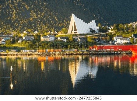 The Arctic Cathedral in Tromso, Norway during midnight sun in June.