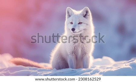 Arctic fox in the rays of sunset