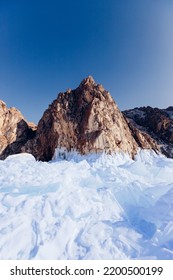 Arctic Landscape Glacier Frozen Snow Lake Baikal Or Antarctica Extreme With Sun Light.