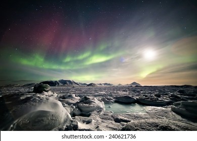 Arctic Magical Landscape With Northern Lights